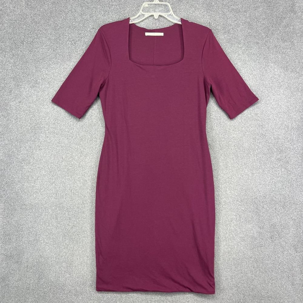 Peruvian Connection Sheath Dress Womens M Berry Pink Square Neck Pima Cotton Mid